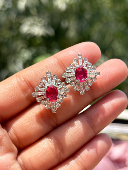 Ruby Diamond Earrings Statement Studs CZ Moissanite Small Red Stone Jewelry Birthday Gift Her