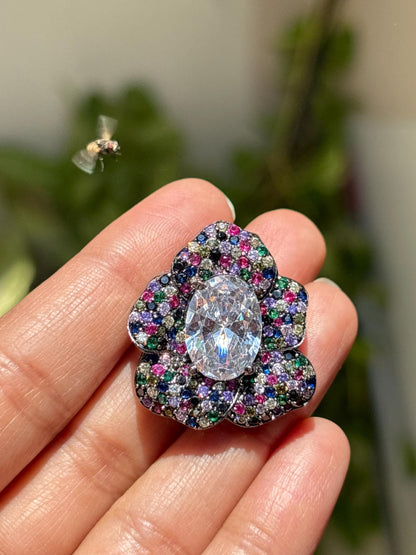 Multicolor Earrings Large Statement Studs Multi Stone CZ Moissanite Diamond Big Cocktail Designer Jewelry