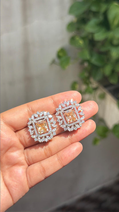Champagne Diamond Earrings Large Statement Studs CZ Moissanite Champagne Stone Jewelry Cubic Zirconia Gift