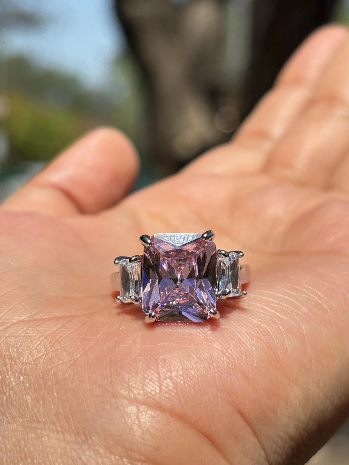 Pink Diamond Ring CZ Moissanite Statement Cubic Zirconia Pink Sapphire Stone Engagement Jewelry Wedding