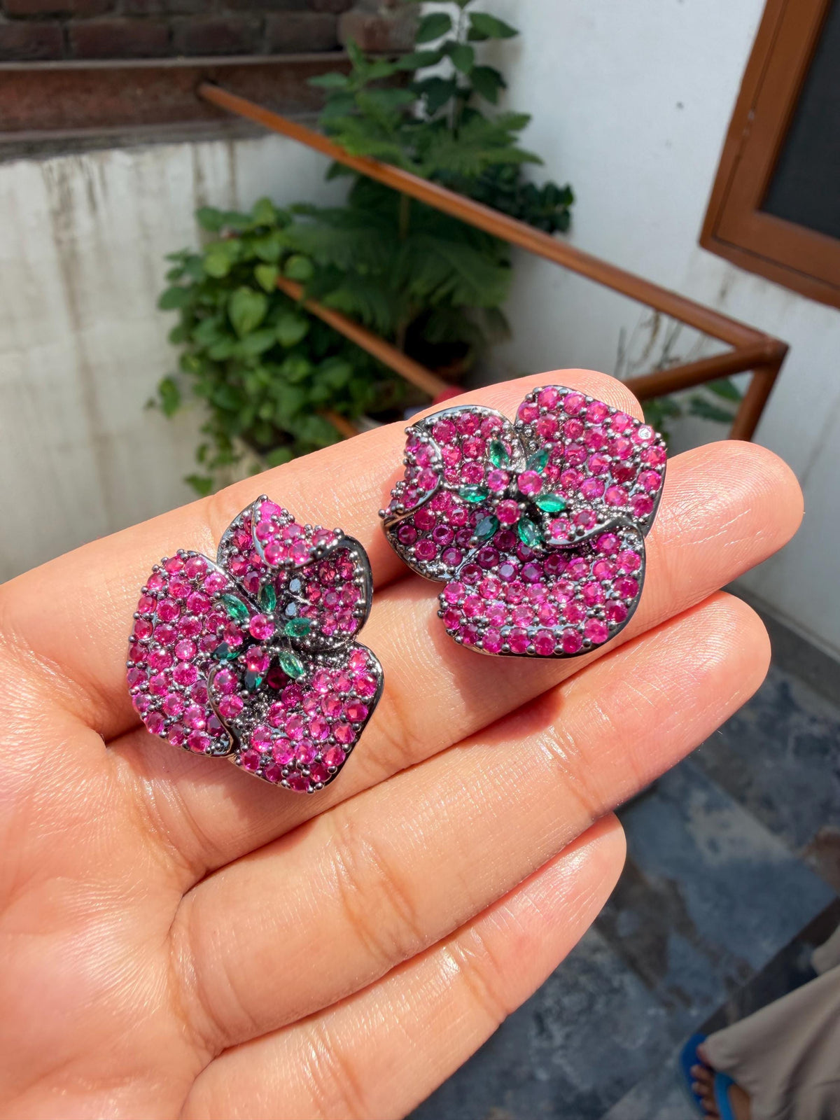 Pink Sapphire Earrings Statement Studs Large Ruby Diamond Green Emerald Moissanite Pave Setting Jewelry
