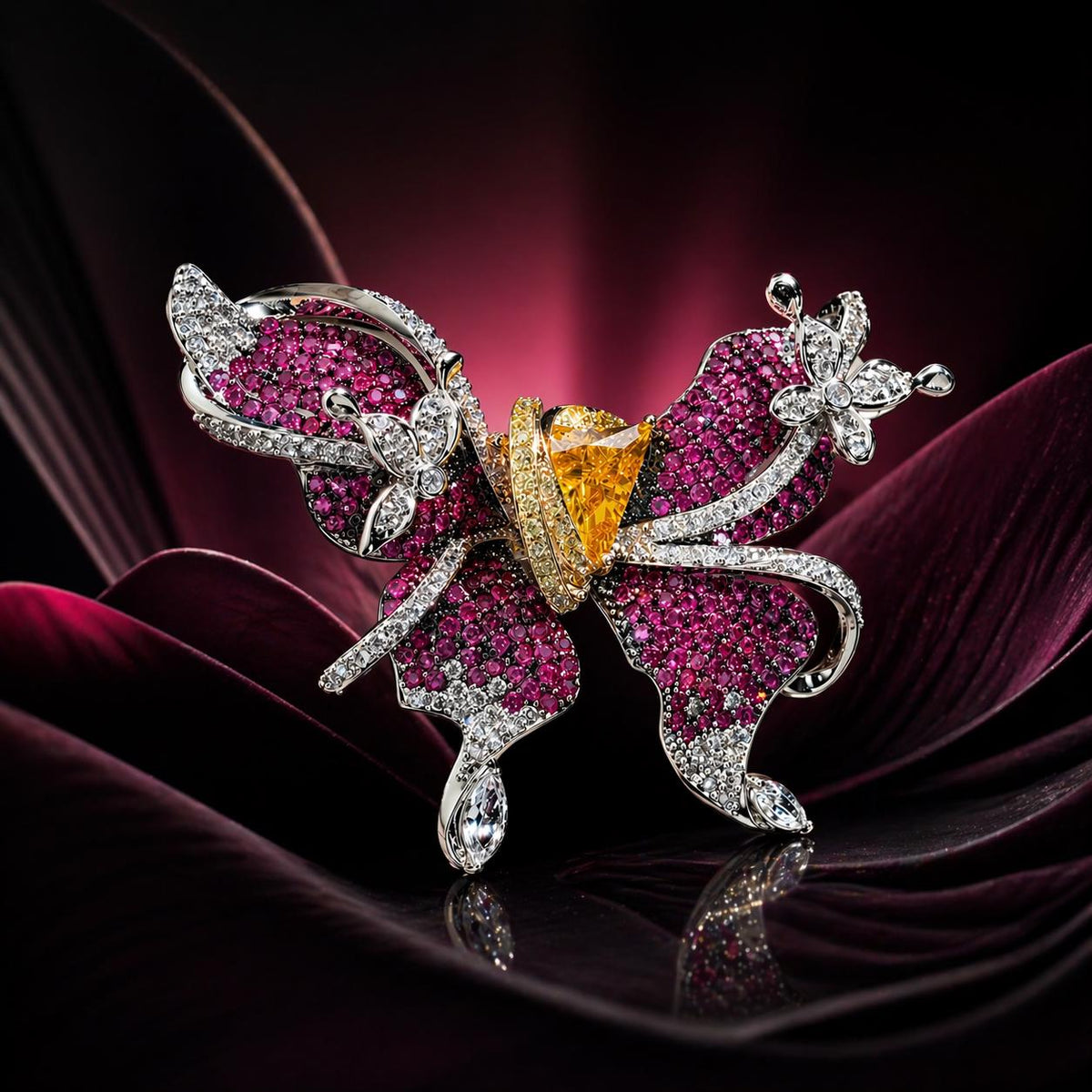 Large Ruby Brooch Butterfly Shape Moissanite Yellow Diamond Pink Sapphire Canary Stone Jewelry Designer