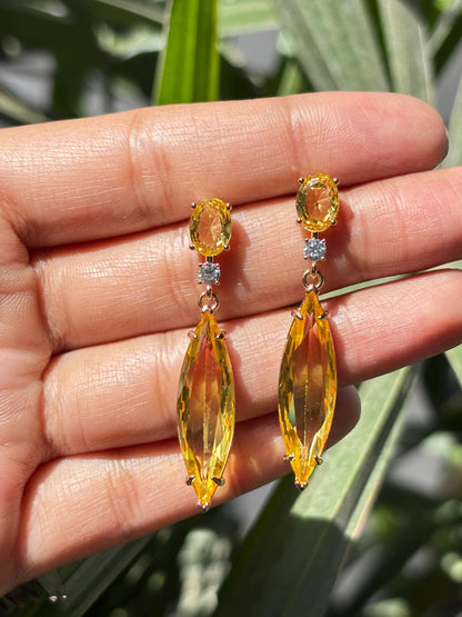 Yellow Diamond Earrings Dangle Statement Canary Stone Moissanite Cubic Zirconia Yellow Sapphire Jewelry Wedding