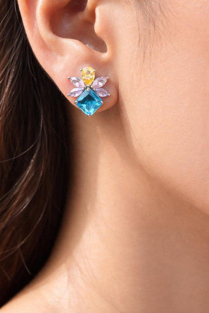 Aquamarine Earrings Multicolor Statement Studs Aqua Blue CZ Moissanite Diamond Colorful Stone Jewelry Gift