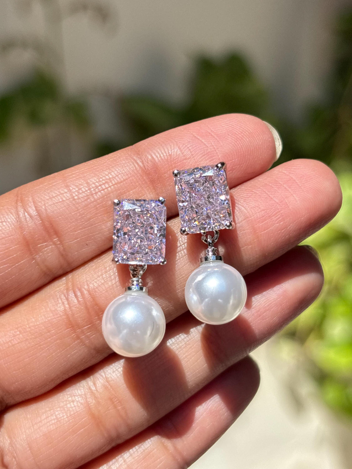 Pink Diamond Earrings Pearl Drop Statement Dangle Light Pink Sapphire Color Stone Jewelry Gift