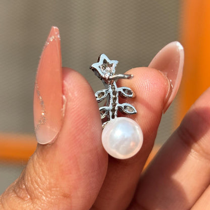 Pearl Drop Earrings Small Minimalist Moissanite Diamond CZ Fresh Pearls Everyday Jewelry Gift Her