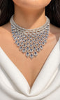 Sapphire Diamond Necklace Statement Indian Cubic Zirconia Blue Stone Jewelry American Diamond Bride Wedding