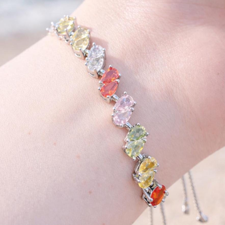 Multicolor Bracelet Tennis Statement Moissanite Diamond Cubic Zirconia Colorful Mix Stone Jewelry Anniversary Gift
