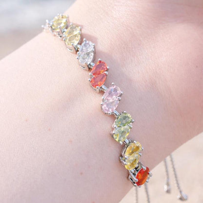 Multicolor Bracelet Tennis Statement Moissanite Diamond Cubic Zirconia Colorful Mix Stone Jewelry Anniversary Gift