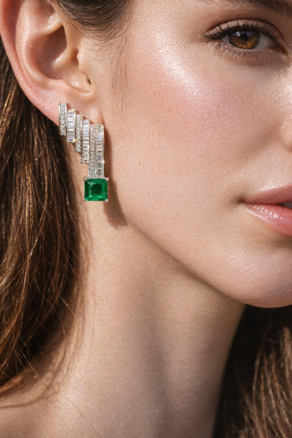 Emerald Diamond Earrings Statement Moissanite CZ Green Stone Jewelry Cuff Style Bride Wedding Gift
