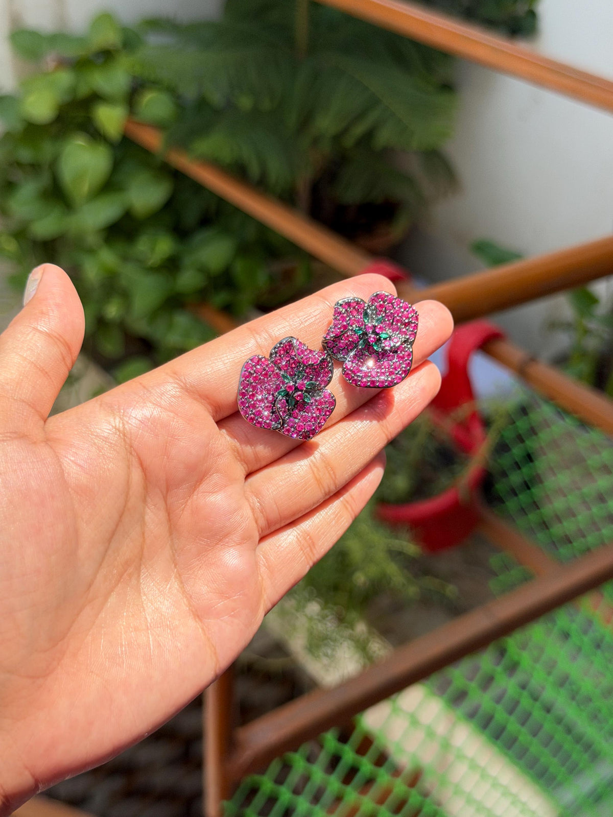 Pink Sapphire Earrings Statement Studs Large Ruby Diamond Green Emerald Moissanite Pave Setting Jewelry