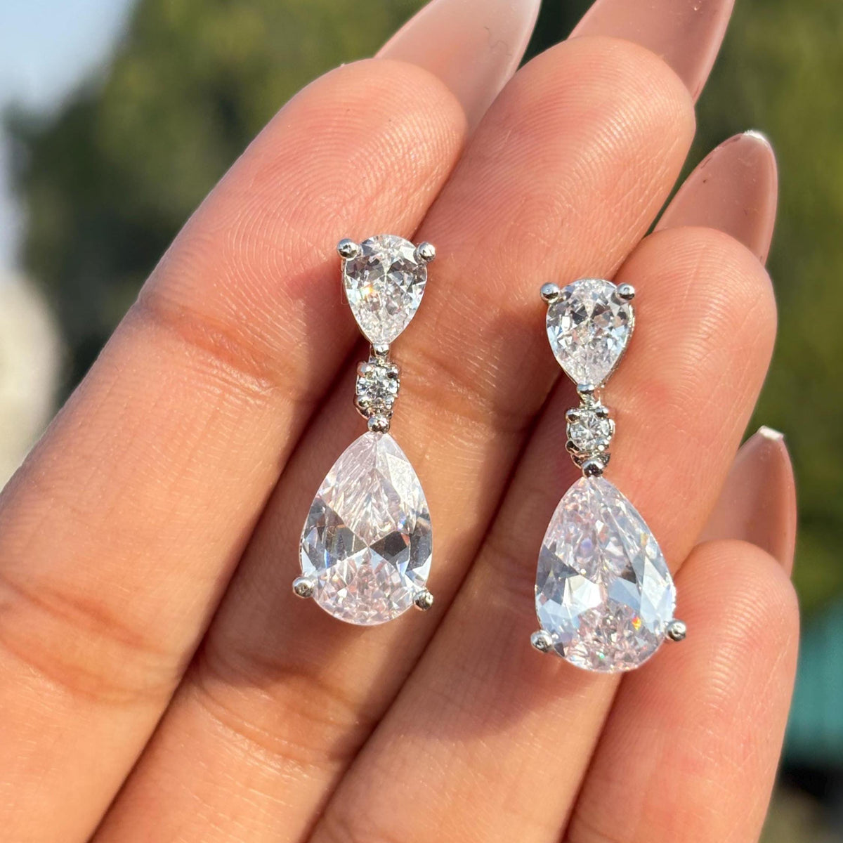 Moissanite Diamond Earrings Small Dangle Statement Teardrop Bride CZ Hangings Wedding Gift For Her