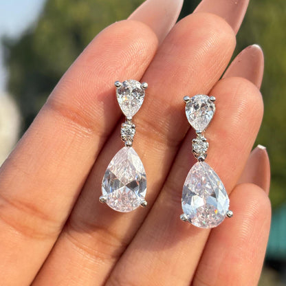 Moissanite Diamond Earrings Small Dangle Statement Teardrop Bride CZ Hangings Wedding Gift For Her