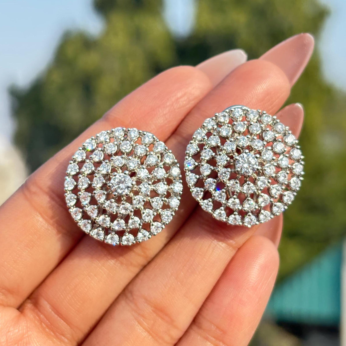 Large Moissanite Diamond Earrings Statement Studs Big Chunky CZ Cubic Zirconia Designer Wedding Gift