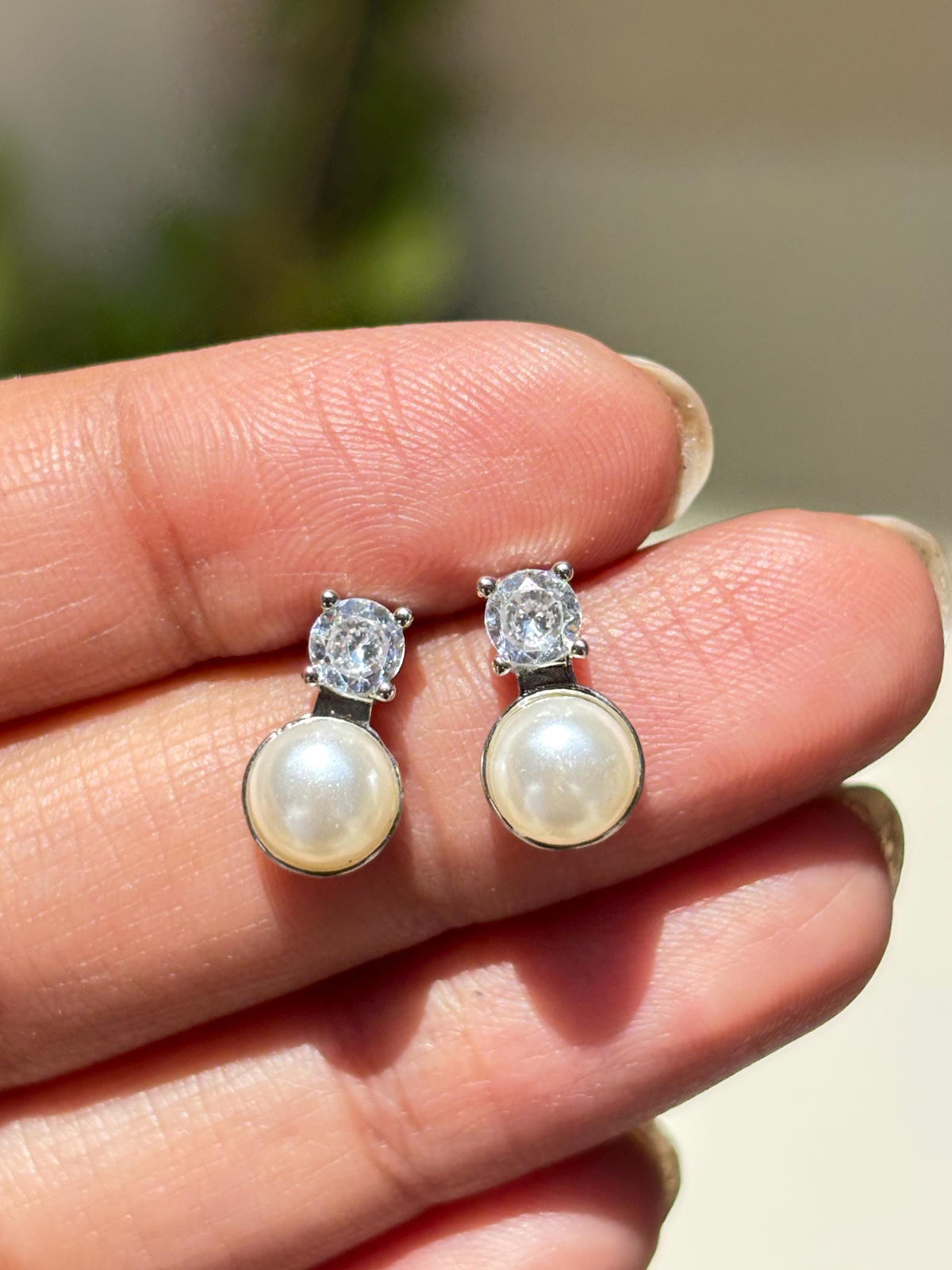 Pearl Diamond Earrings Small CZ Moissanite Cubic Zirconia White Pearl Bridesmaid Jewelry Wedding Gift