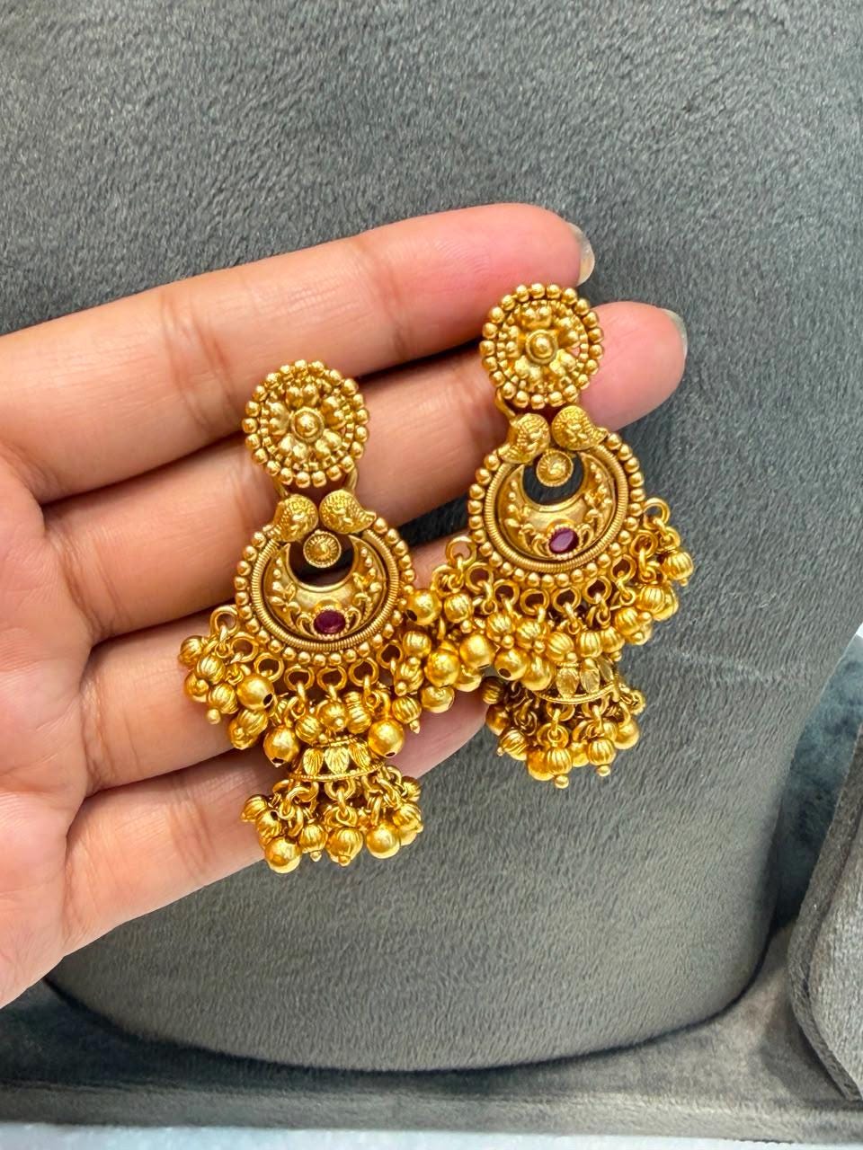 Indian Necklace Antique Gold Plated Bridal Choker South Indian Jewelry Temple Wedding Golden Set