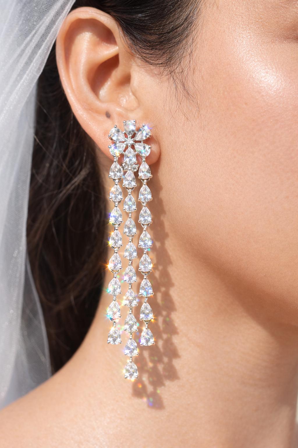 Moissanite Diamond Chandelier Earrings Large Statement Huge Dangle Drop Flower CZ Bridal Wedding Jewelry