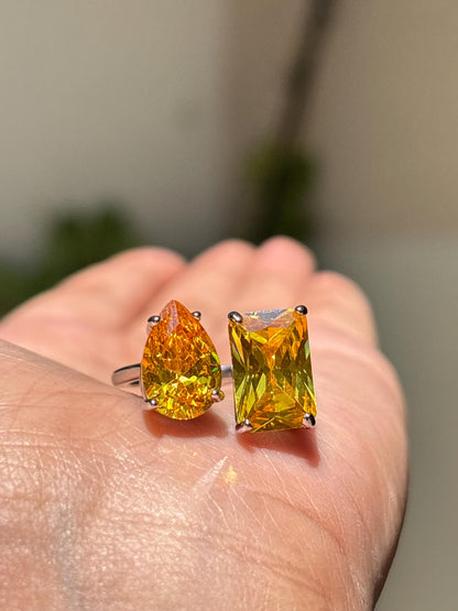 Yellow Diamond Ring Canary Moissanite Large Cocktail Two Stone Statement Jewelry Yellow Sapphire Rings