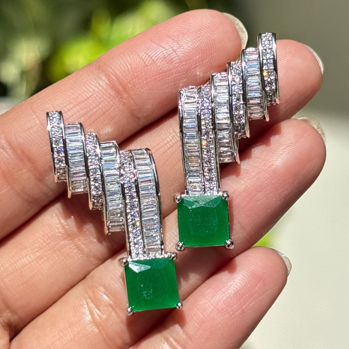 Emerald Diamond Earrings Statement Moissanite CZ Green Stone Jewelry Cuff Style Bride Wedding Gift