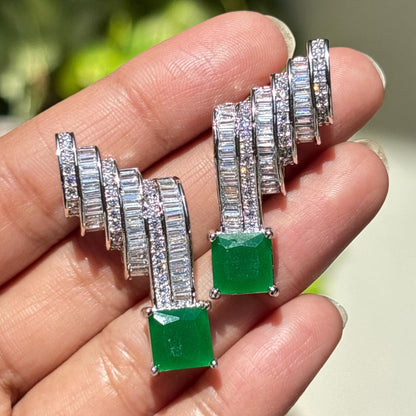 Emerald Diamond Earrings Statement Moissanite CZ Green Stone Jewelry Cuff Style Bride Wedding Gift