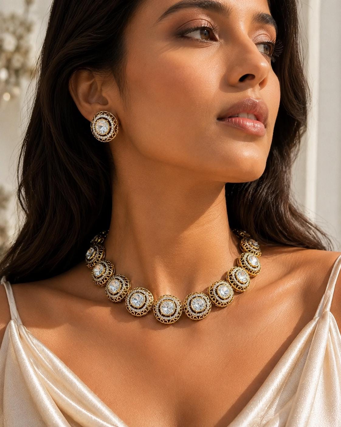 Polki Necklace Sabyasachi Inspired Moissanite Polki Diamond Choker Victorian Indian Wedding Kundan Jewelry Set