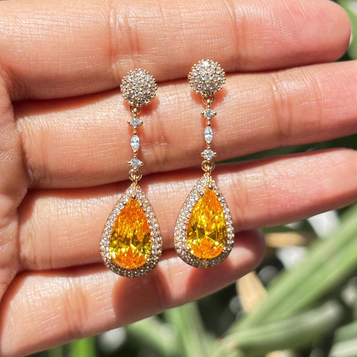 Yellow Diamond Earrings Statement Dangle Canary Stone Jewelry Gold Plated Yellow Sapphire CZ Moissanite