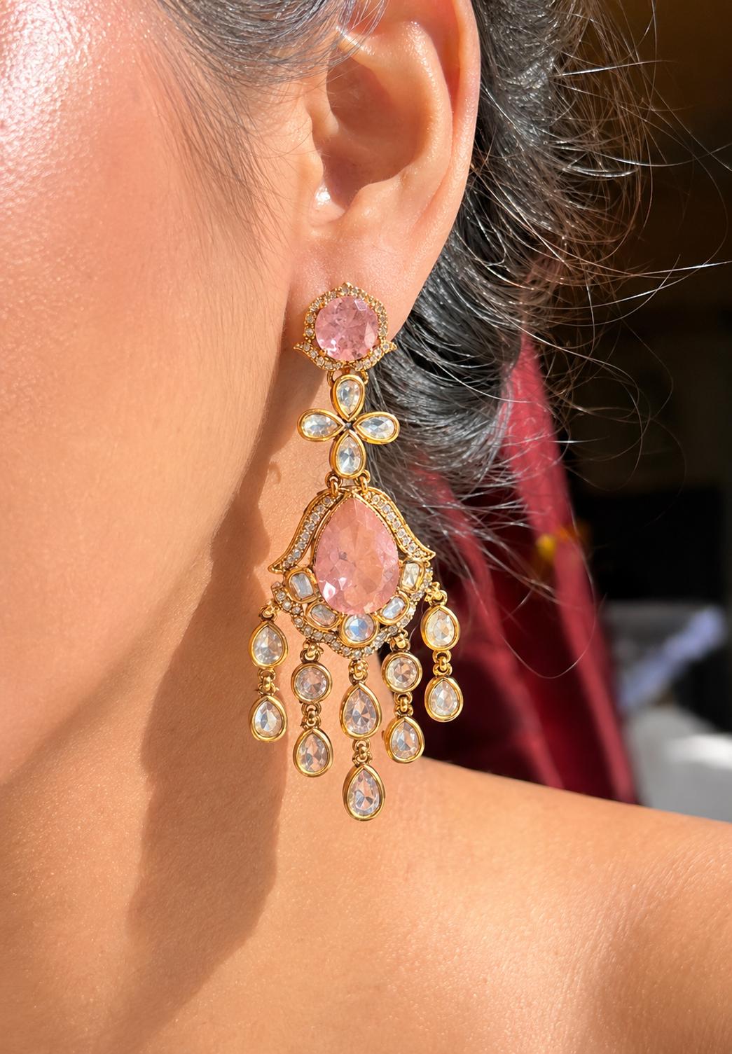 Polki Jewelry Pink Doublet Indian Layered Necklace Sabyasachi Inspired Moissanite Polki Diamond Kundan Choker