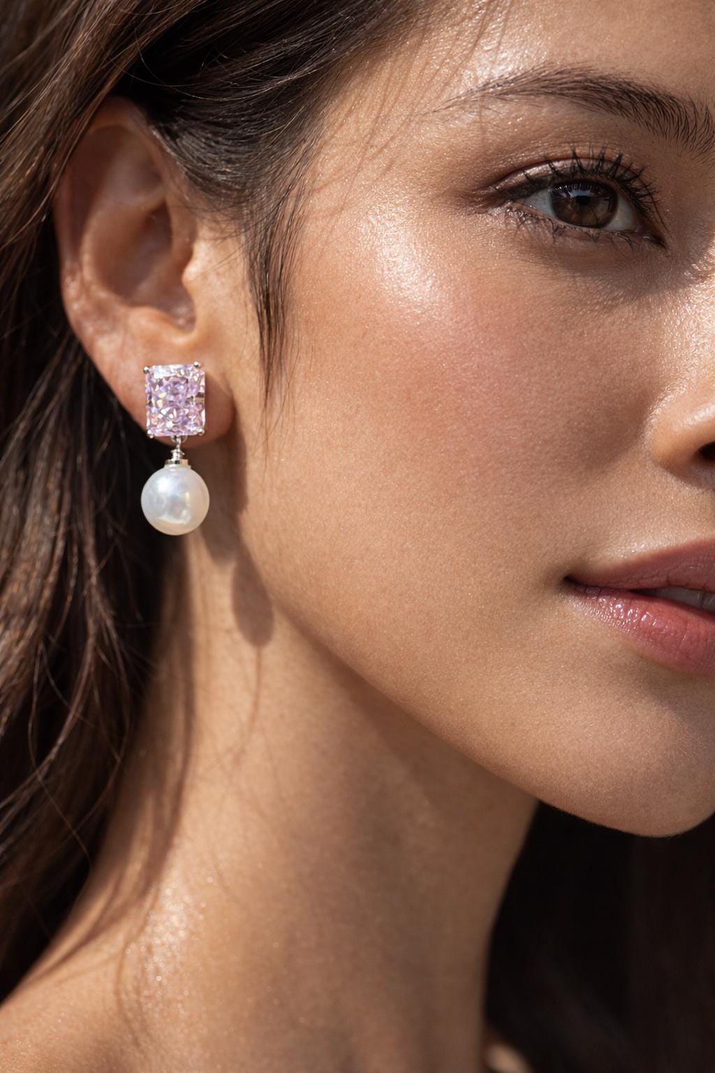 Pink Diamond Earrings Pearl Drop Statement Dangle Light Pink Sapphire Color Stone Jewelry Gift