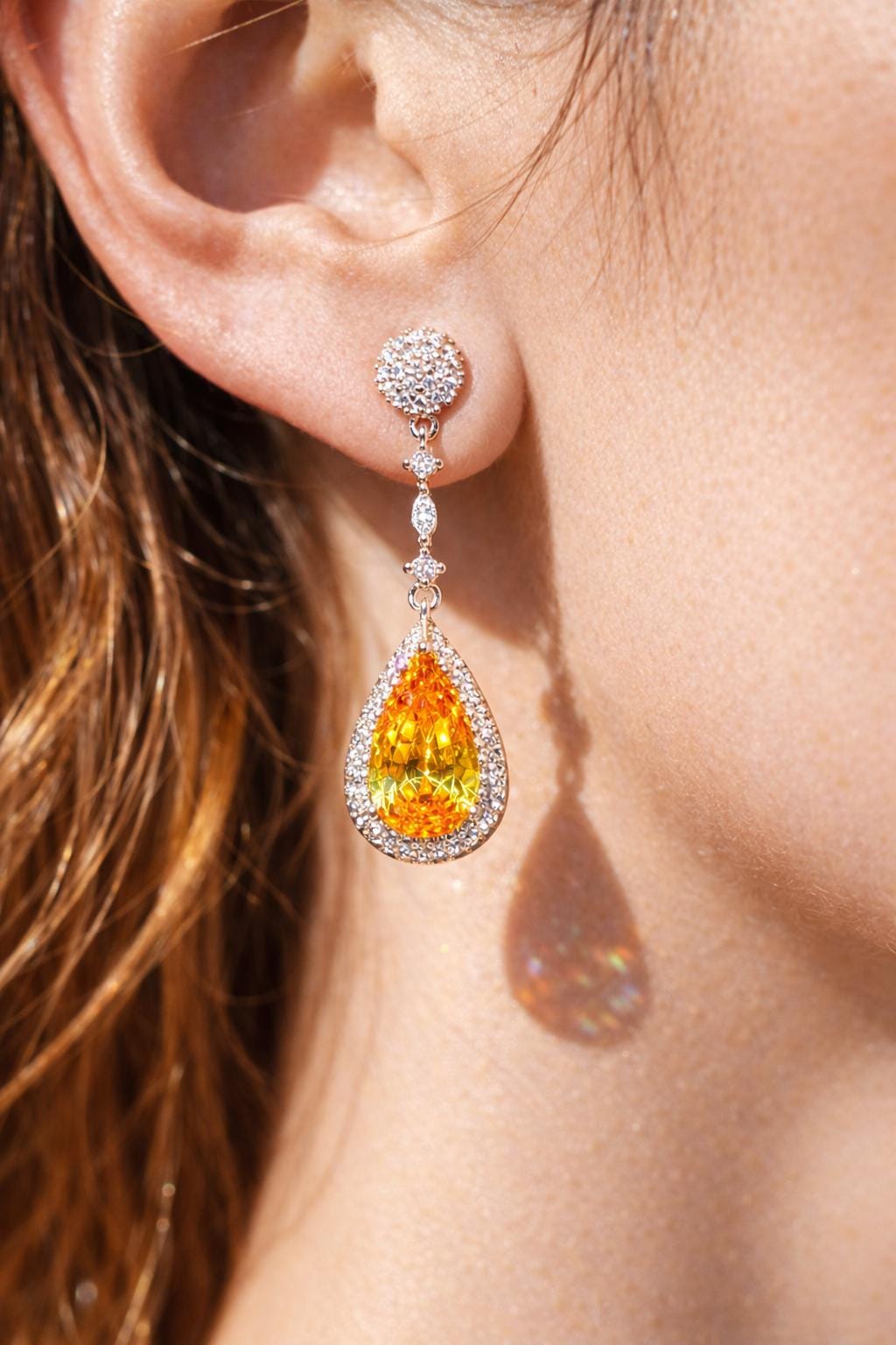 Yellow Diamond Earrings Statement Dangle Canary Stone Jewelry Gold Plated Yellow Sapphire CZ Moissanite