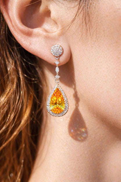 Yellow Diamond Earrings Statement Dangle Canary Stone Jewelry Gold Plated Yellow Sapphire CZ Moissanite