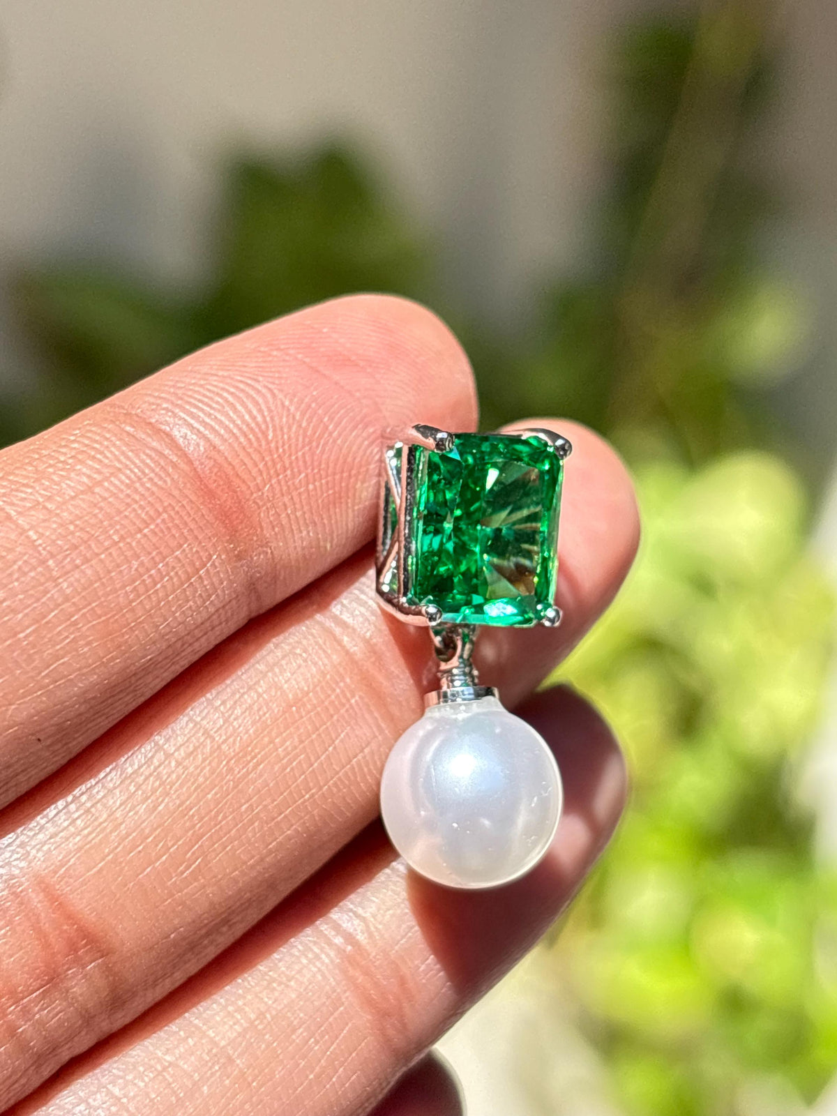 Vivid Green Diamond Earrings Statement Pearl Drop CZ Moissanite Light Green Stone Jewelry Wedding