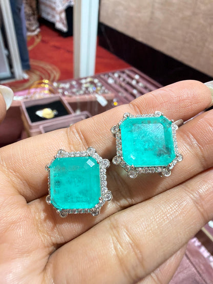 Emerald Doublet Earrings Statement Studs Moissanite Diamond Green Paraiba Tourmaline Designer Cubic Zirconia Jewelry