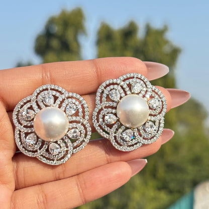 Large Pearl Stud Earrings Moissanite CZ Diamond Cubic Zirconia Big Huge Bride Wedding Gift