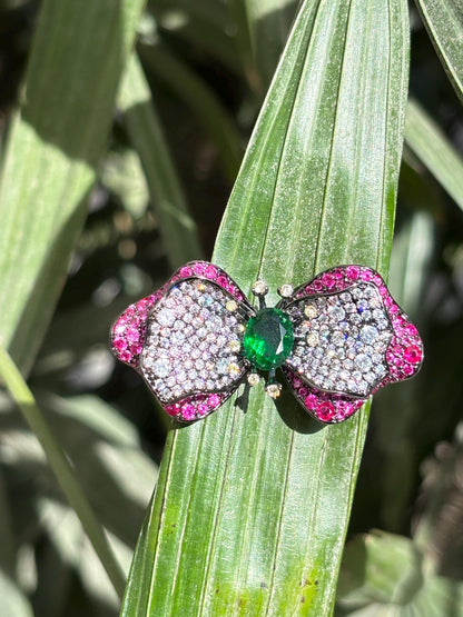 Large Ruby Brooch Statement Moissanite Diamond Pink Sapphire Emerald Green Stone Jewelry Groom Wedding
