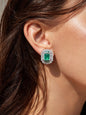 Large Emerald Doublet Earrings Statement Studs Moissanite Diamond Green Paraiba Tourmaline Cubic Zirconia Jewelry