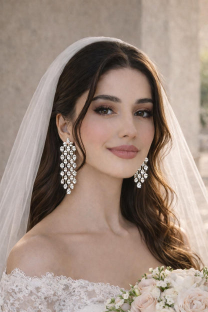 Moissanite Diamond Chandelier Earrings Large Long Statement Dangle Baguette CZ Waterfall Bridal Jewelry Wedding
