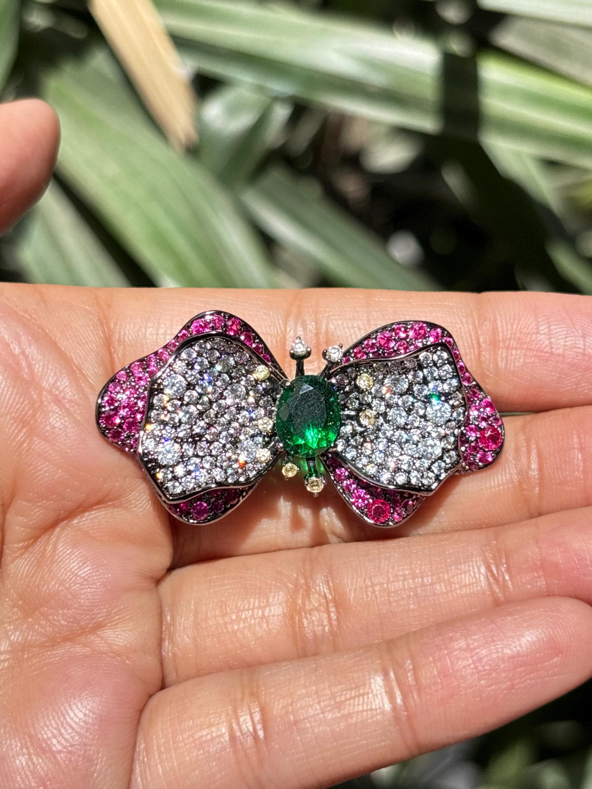 Large Ruby Brooch Statement Moissanite Diamond Pink Sapphire Emerald Green Stone Jewelry Groom Wedding