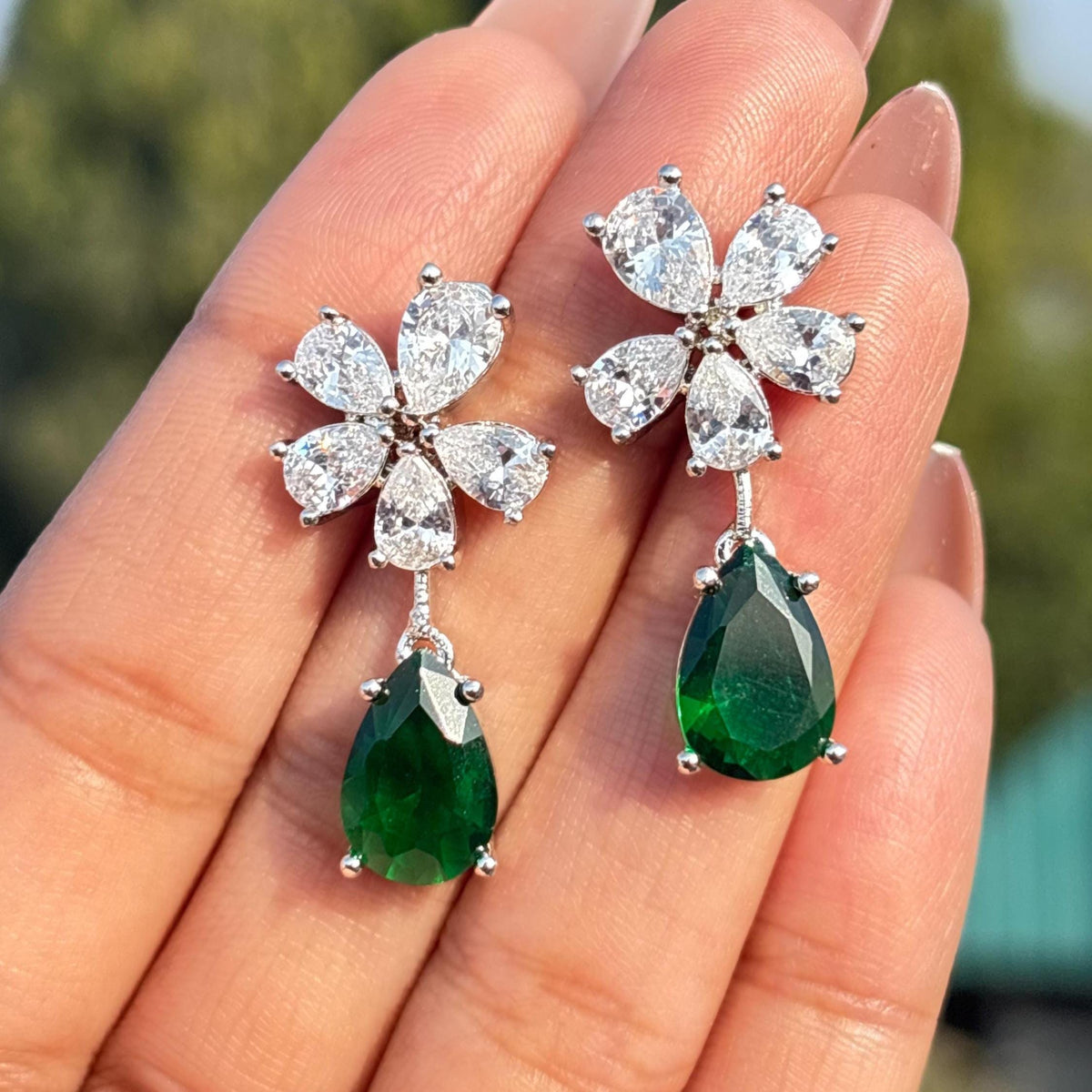 Emerald Earrings Dangle Drop Statement Moissanite CZ Green Diamond Jewelry Bride WEDDING Gift Her