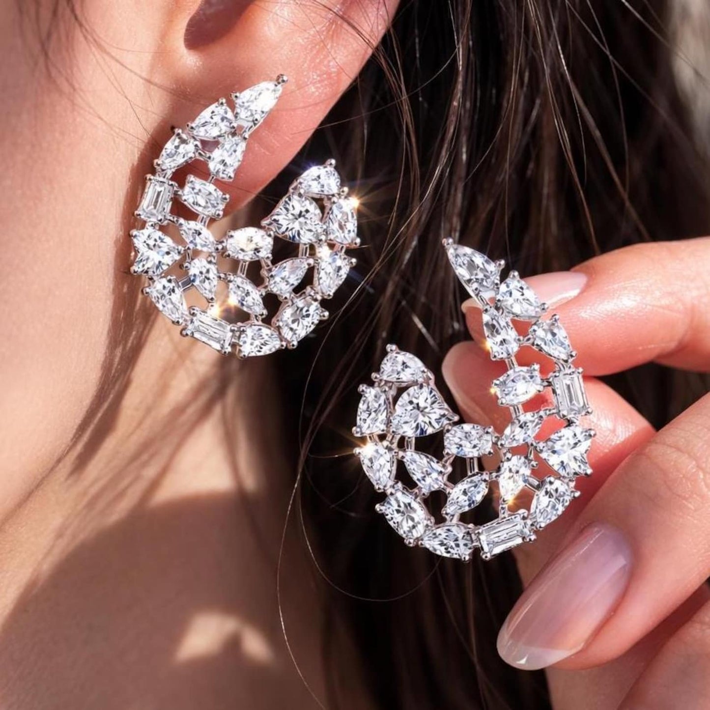moissanite earrings, diamond earrings, statement earrings, bridal earrings, wedding jewelry, cubic zirconia earrings, luxury earrings, designer earrings, party earrings, cocktail jewelry, gift for her, engagement earrings, trendy earrings, aesthetic jewelry, premium jewelry