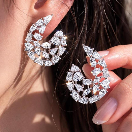 moissanite earrings, diamond earrings, statement earrings, bridal earrings, wedding jewelry, cubic zirconia earrings, luxury earrings, designer earrings, party earrings, cocktail jewelry, gift for her, engagement earrings, trendy earrings, aesthetic jewelry, premium jewelry