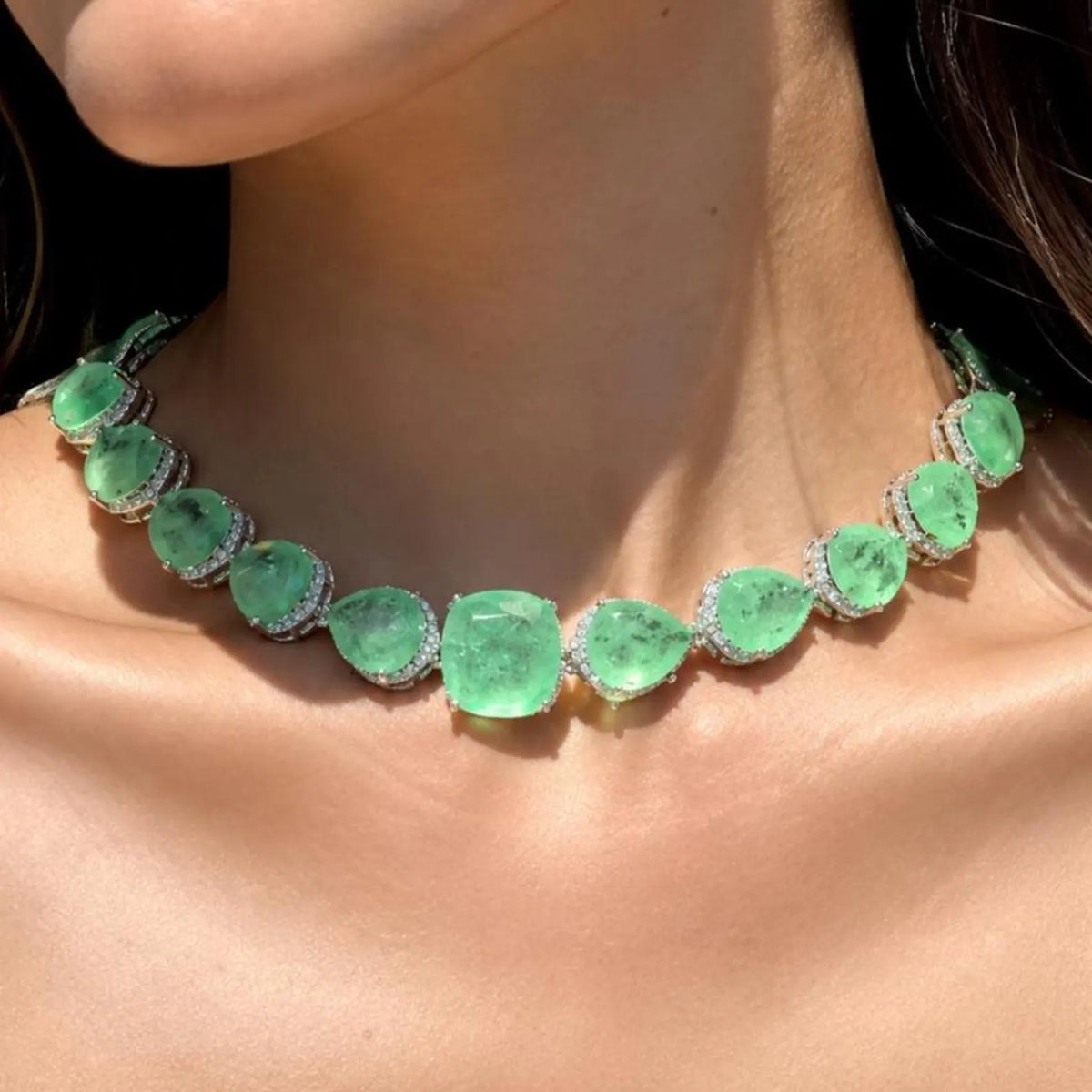Paraiba Tourmaline Necklace Statement Tennis Moissanite Diamond Light Green Emerald Doublet Jewelry Cubic Designer Set