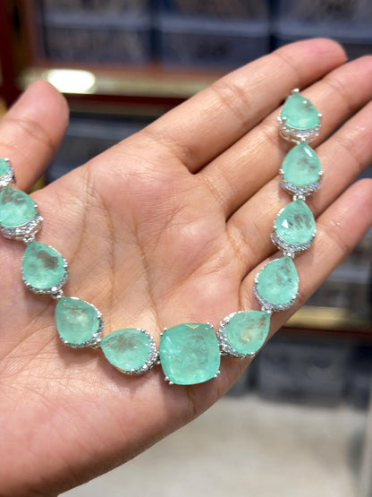 Paraiba Tourmaline Necklace Statement Tennis Moissanite Diamond Light Green Emerald Doublet Jewelry Cubic Designer Set
