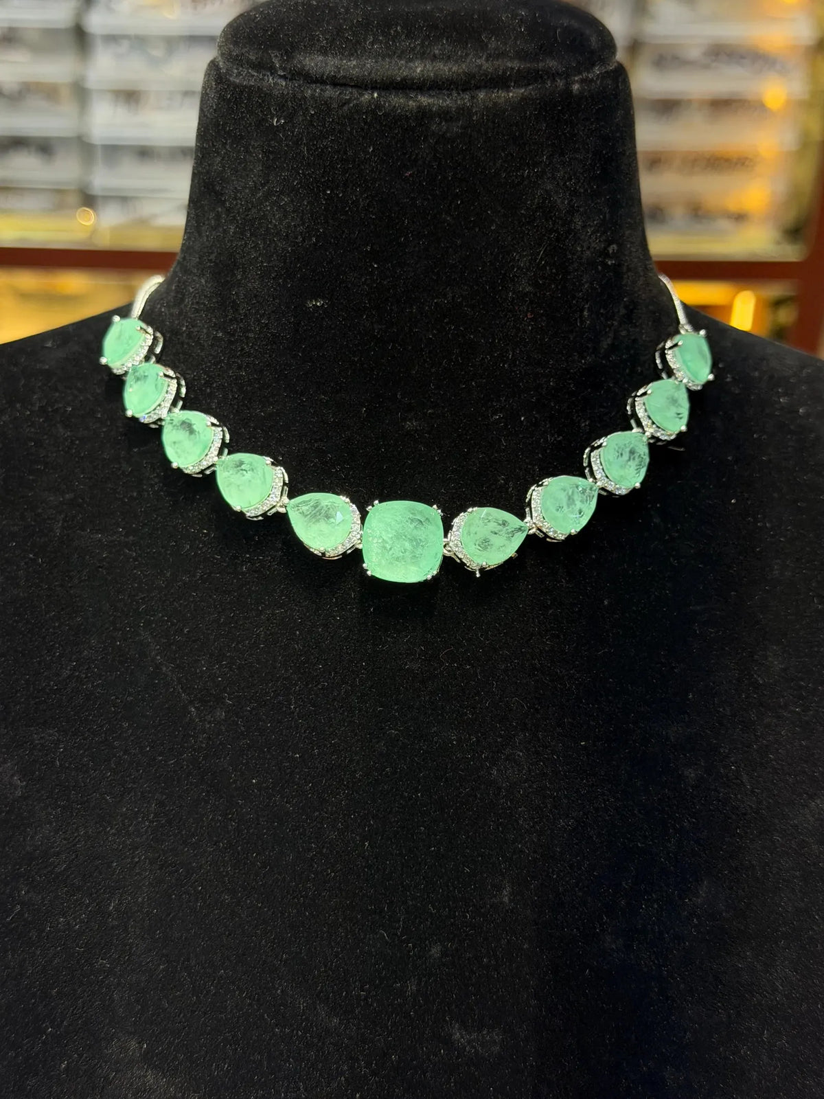 Paraiba Tourmaline Necklace Statement Tennis Moissanite Diamond Light Green Emerald Doublet Jewelry Cubic Designer Set