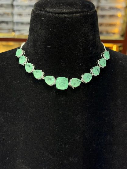 Paraiba Tourmaline Necklace Statement Tennis Moissanite Diamond Light Green Emerald Doublet Jewelry Cubic Designer Set