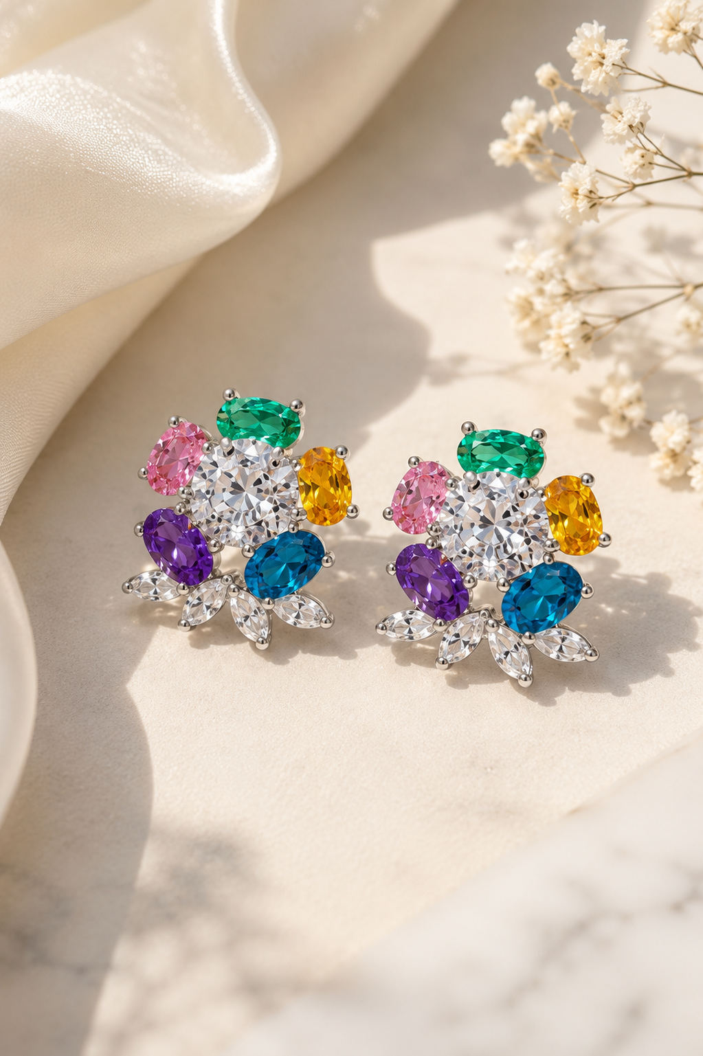 Multicolor Earrings Statement Small Studs Moissanite CZ Cubic Zirconia Mix Stone Colorful Jewelry Gift