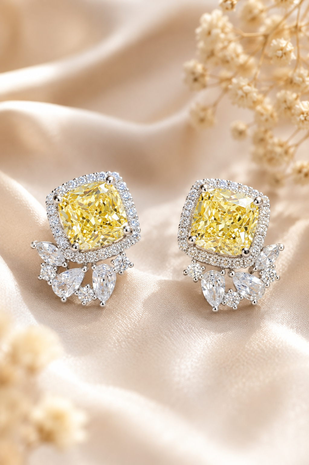 Yellow Diamond Earrings Small Studs Moissanite Statement Canary Yellow Sapphire Jewelry Cubic Zirconia Gift